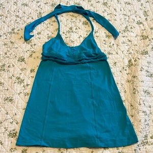 Lululemon athletic top in solid turquoise with tie around neck